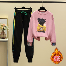 批发假两件<b class='q'>卫衣</b><b class='q'>套装</b>女秋冬季2024新款韩版加绒休闲运动哈伦裤两件套潮