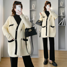 批发实拍2025孕妇装秋装针织毛衣新款开衫外套秋冬两件套装8390