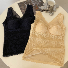 批发实拍大码秋冬德绒蕾丝保暖美背速热免穿<b class='q'>文胸</b>塑形内衣打底背心内衣