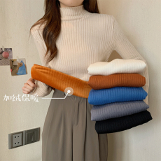 实拍加绒打底衫女秋冬修身显瘦内搭保暖针织衫高级感长袖辣妹上衣