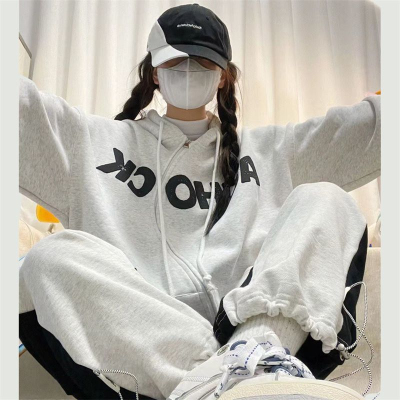 2022新款 运动卫衣套装女春秋装休闲开衫外套学生阔腿裤两件套