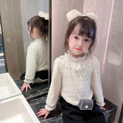 2022秋冬新品韩版甜美时尚儿童娃娃衫童装女蕾丝花边领加绒打底衫