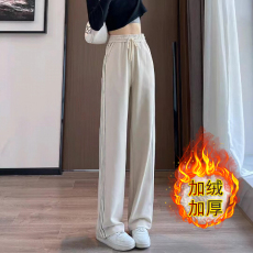 批发原版面料 阔腿裤女春秋<b class='q'>冬</b>新款高腰宽松加绒直筒运动裤