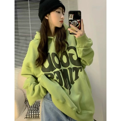 纯棉加绒加厚 国潮牌oversize爱心字母加绒卫衣女加厚外套情侣