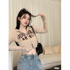 批发美式辣妹连帽针织开衫女秋季短款复古拉链设计感小众长袖毛衣上衣