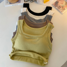 批发实拍<b class='q'>大码</b>磨毛螺纹背心免穿<b class='q'>文胸</b>固定杯内衣宽肩打底衫内搭背心
