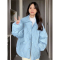 韩版棉衣2022年新款棉袄外套女冬季奶蓝色菱格翻领加厚棉服女宽松轮播图4