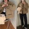 实拍实价 韩版复古菱形格拼色圆领长袖开衫棉衣棉服 现货轮播图1