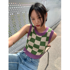 批发THESUMEY/2026 NEW ARRIVALS 早春新款 小众设计 拼接<b class='q'>棋盘</b><b class='q'>格</b>背心