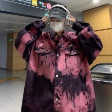 批发实拍扎染牛仔外套做旧<b class='q'>嘻哈</b>夹克ins百搭男女情侣潮宽松牛仔外套