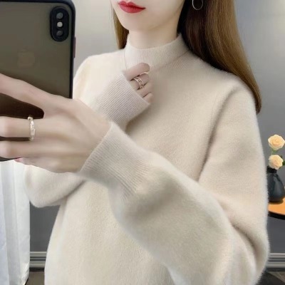 半高领纯色水貂绒毛衣女打底衫2022秋冬新款套头加厚针织衫上衣潮