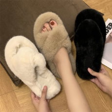 批发<b class='q'>实拍</b>不减 毛毛拖鞋女新款秋冬室内家居加绒保暖厚底防滑外穿棉拖