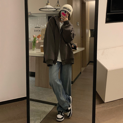 连帽卫衣女春秋2022新款oversize上衣ins潮慵懒风拉链开衫外套女