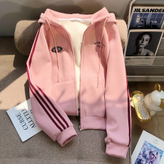 华棉复合银狐绒加绒加厚港味原宿风连帽开衫棒球服女宽松美式