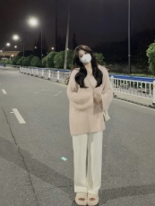 实拍实价#水貂绒软糯粉色套头毛衣中长款宽松慵懒风温柔少女