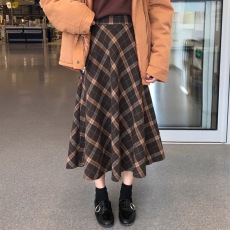批发春秋格子半身裙女复古新款<b class='q'>大码</b>中长款a字裙大摆裙高腰显瘦长裙潮