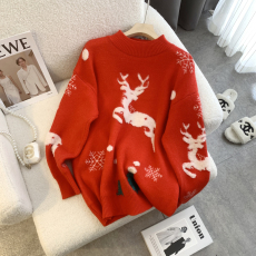 实拍现货小鹿圣诞毛衣2023冬新款慵懒风宽松外穿韩版时尚洋气毛衣