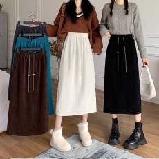 批发实价-官图 灯芯绒加绒加厚 新款链条<b class='q'>百搭</b>后开叉休闲半身裙女