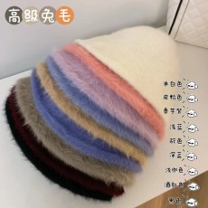 批发实拍不减价~ 仿兔毛渔夫帽子日系毛茸盆帽保暖白色毛绒小水桶帽女