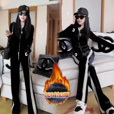 批发417#加绒加厚金丝绒休闲运动套装女秋冬季新款时尚阔腿裤两件套