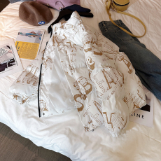 实拍女士棉衣冬季潮牌印花羽绒棉服情侣款加厚棉袄宽松大码面包服