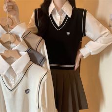 批发实价 2026秋冬新款韩版设计感学院风Polo领衬衫拼接<b class='q'>马甲</b>长袖上衣
