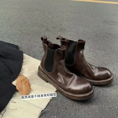 葡萄妈studiolee 水洗马皮褶皱烟筒弹力切尔西短靴女2022秋冬新款