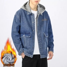 批发2022新款秋冬宽松休闲百搭时尚加绒牛仔衣服男装夹克牛仔外套男