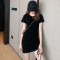 质检官图短袖t恤连衣裙女夏收腰褶皱包臀短裙运动纯欲风抽绳裙子轮播图1