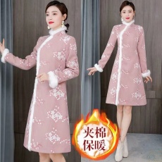 批发新款<b class='q'>旗袍</b>冬款加绒加厚女保暖中长款改良复古<b class='q'>长袖</b>中国风气质连衣裙