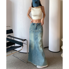 批发实拍2026春夏新款潮牌设计感牛仔半身裙包臀显瘦鱼尾裙口袋长裙女