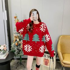圣诞红色毛衣女大码2022年冬季新款胖mm加厚宽松洋气针织打底衫潮