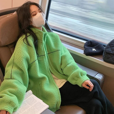冬季棉服女网红ins超火时髦女神范穿搭气质长袖拉链羊羔绒外套女