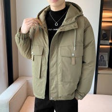 批发工装连帽棉衣男士冬季新款潮牌羽绒棉服多袋宽松休闲上衣外套