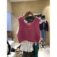 批发韩国东大门2025秋冬新款纯色简约百搭显瘦休闲针织马甲背心女上衣