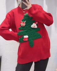 圣诞红色毛衣女秋冬2022新款设计感小众慵懒风情侣装针织上衣外套