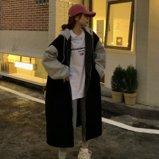 批发韩国chic秋冬新款长款连帽裙外套羊羔绒百搭宽松时尚外套ins潮