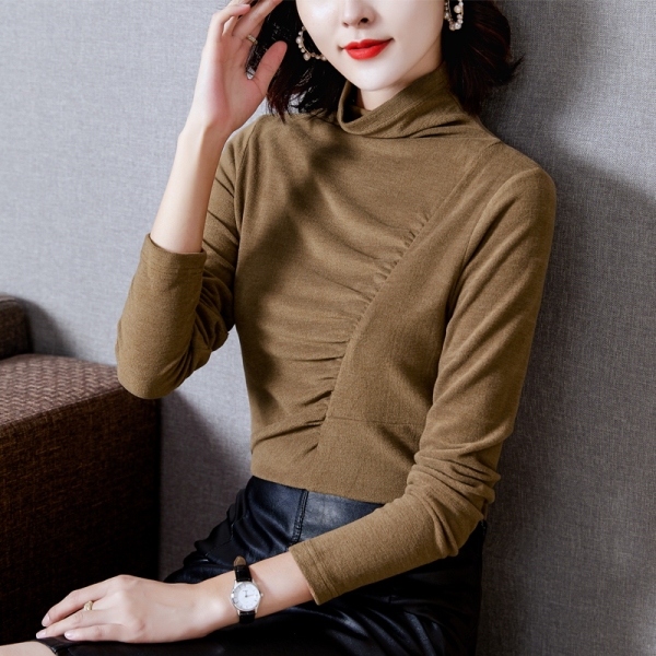 RM24003#韩国绒混纺磨毛2023高端半高领纯色内搭长袖T恤女大码打底