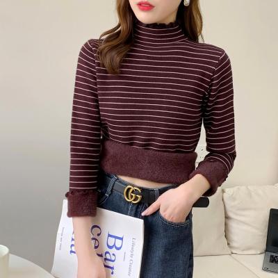 实拍加绒加厚针织打底衫秋冬大码女装胖妹妹洋气学生内搭保暖毛衣