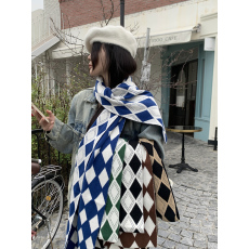 实拍实价 北极绒菱格针织围巾秋冬保暖围脖披肩