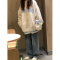 菱形兔毛复合银狐绒400克奶杏色羊羔毛绒外套棒球服轮播图2