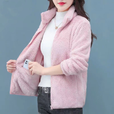 外套女潮ins冬季加绒加厚双面绒立领保暖卫衣女开衫拉链抓绒衣女