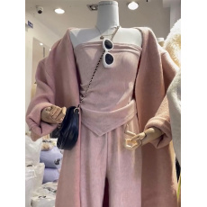 批发2026春打底两件套韩版褶皱不规则下摆抹胸上衣+高腰阔腿裤套装