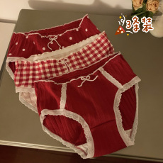 批发实价实拍女士<b class='q'>内裤</b>纯棉抗菌大红色结婚<b class='q'>性感</b>三角裤头三条装