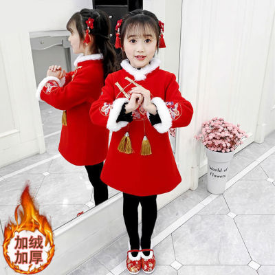 女童新年装儿童加绒卫衣红色拜年上衣宝宝大口袋红包拿来冬季喜庆