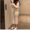 韩国chic优雅气质V领麻花纹系带收腰长袖后开叉包臀针织连衣裙女轮播图4