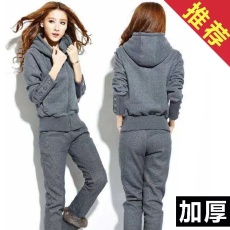 批发加绒加厚200斤<b class='q'>大码</b>休闲<b class='q'>运动服</b>套装女秋冬新款宽松连帽胖MM两件套
