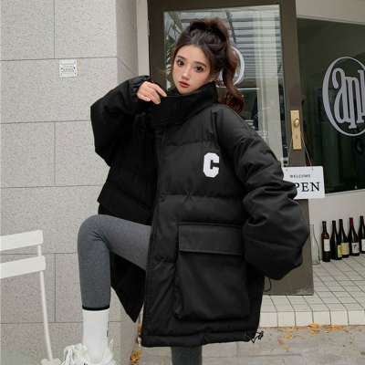 官图大码韩版设计感工装立领面包服女冬季新款宽松棉衣服加厚外套