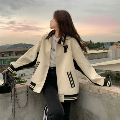 秋冬季新款韩版宽松学生加绒加厚POLO领棒球服外套卫衣女潮ins
