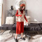 #原版绵羊绒套装两件套#辣妈网红时尚高级感中长款针织红色连衣裙轮播图1